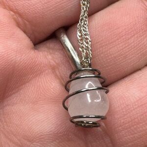 Rose Quartz Necklace Wrapped in Sterling Silver on a Sterling Silver Chain